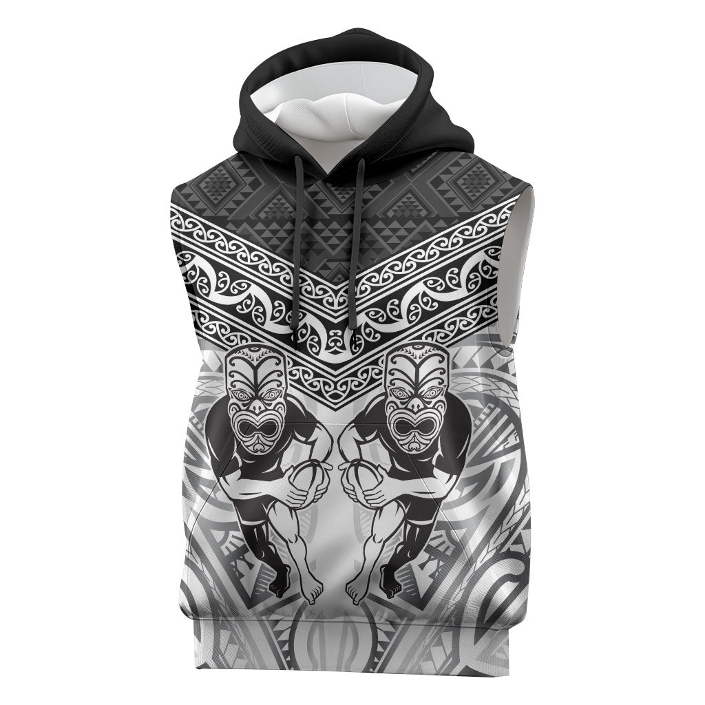 Custom Rugby New Zealand Black Fern Sleeveless Hoodie Niho Taniwha Inspired LT9 White - Polynesian Pride