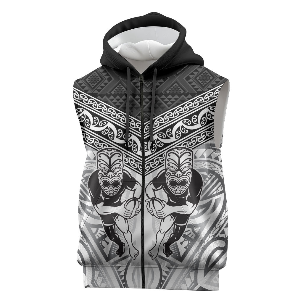Custom Rugby New Zealand Black Fern Sleeveless Zip Hoodie Niho Taniwha Inspired LT9 White - Polynesian Pride