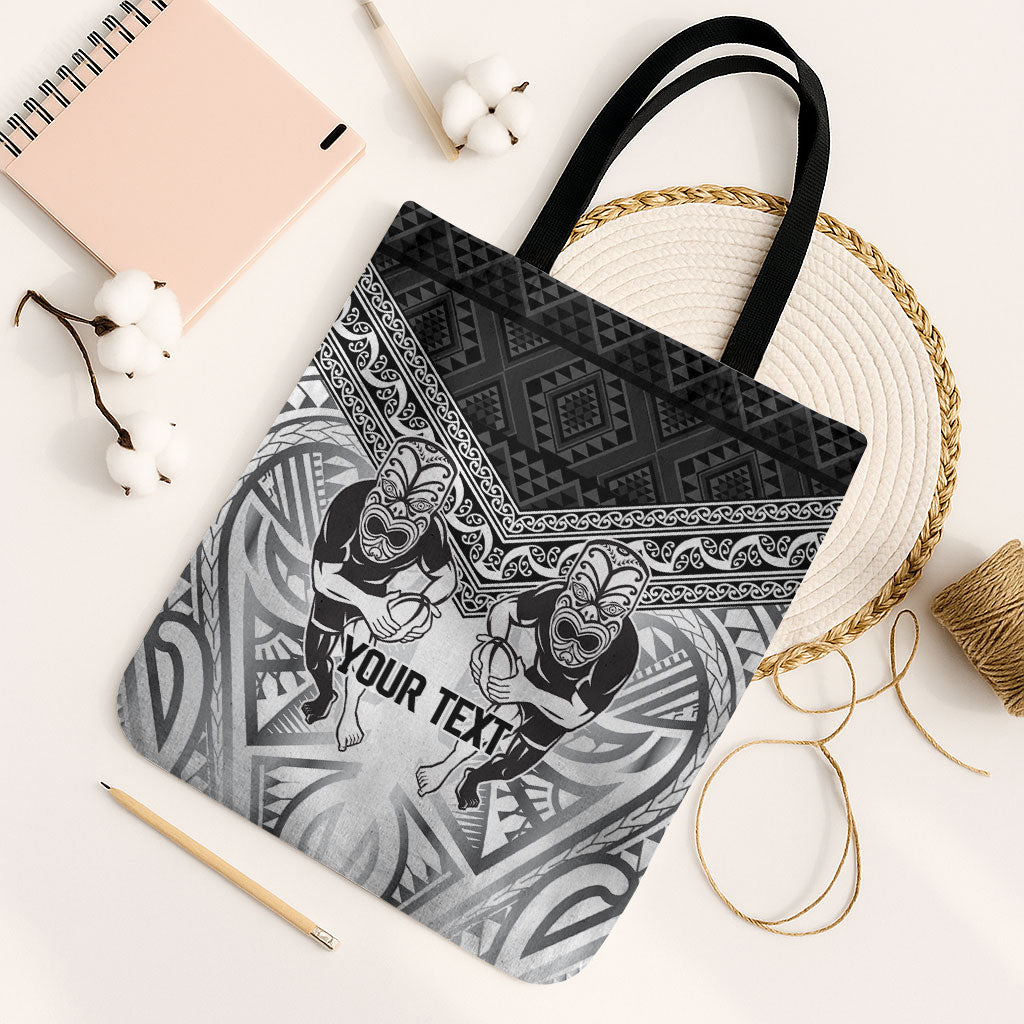 Custom Rugby New Zealand Black Fern Tote Bag Niho Taniwha Inspired LT9 Black Strap One Size White - Polynesian Pride