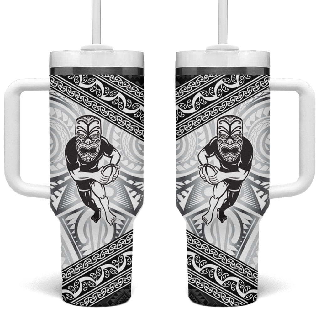 Custom Rugby New Zealand Black Fern Tumbler With Handle Niho Taniwha Inspired LT9 One Size: 40 oz White - Polynesian Pride