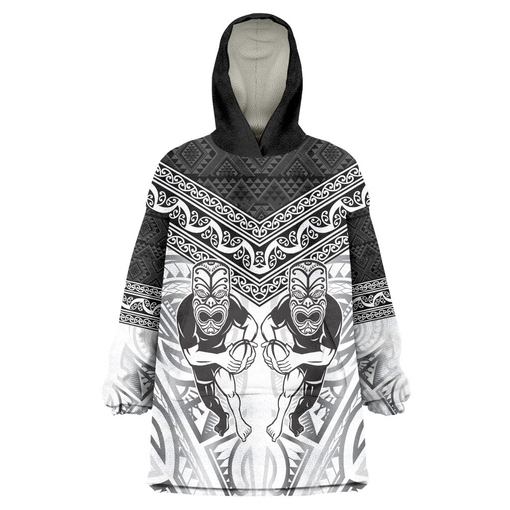 Custom Rugby New Zealand Black Fern Wearable Blanket Hoodie Niho Taniwha Inspired LT9 One Size White - Polynesian Pride