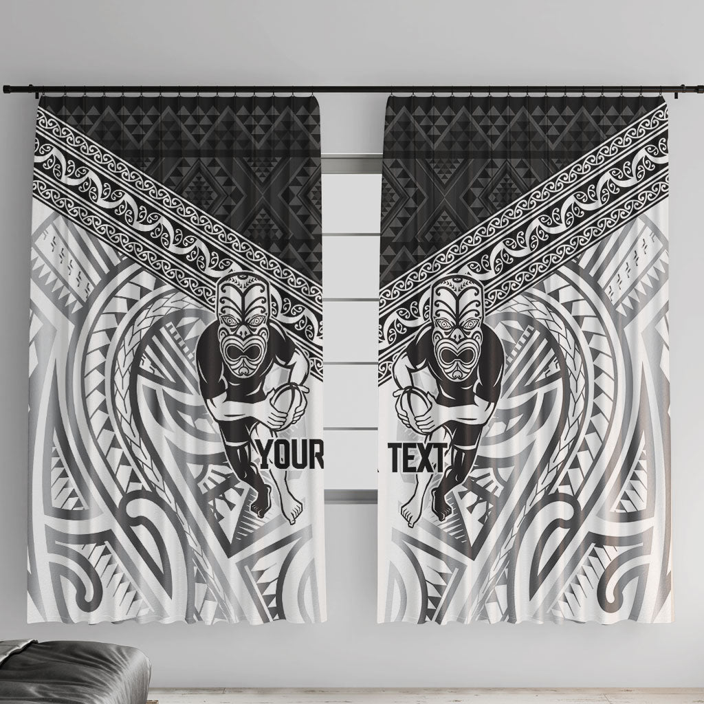 Custom Rugby New Zealand Black Fern Window Curtain Niho Taniwha Inspired LT9 With Hooks White - Polynesian Pride