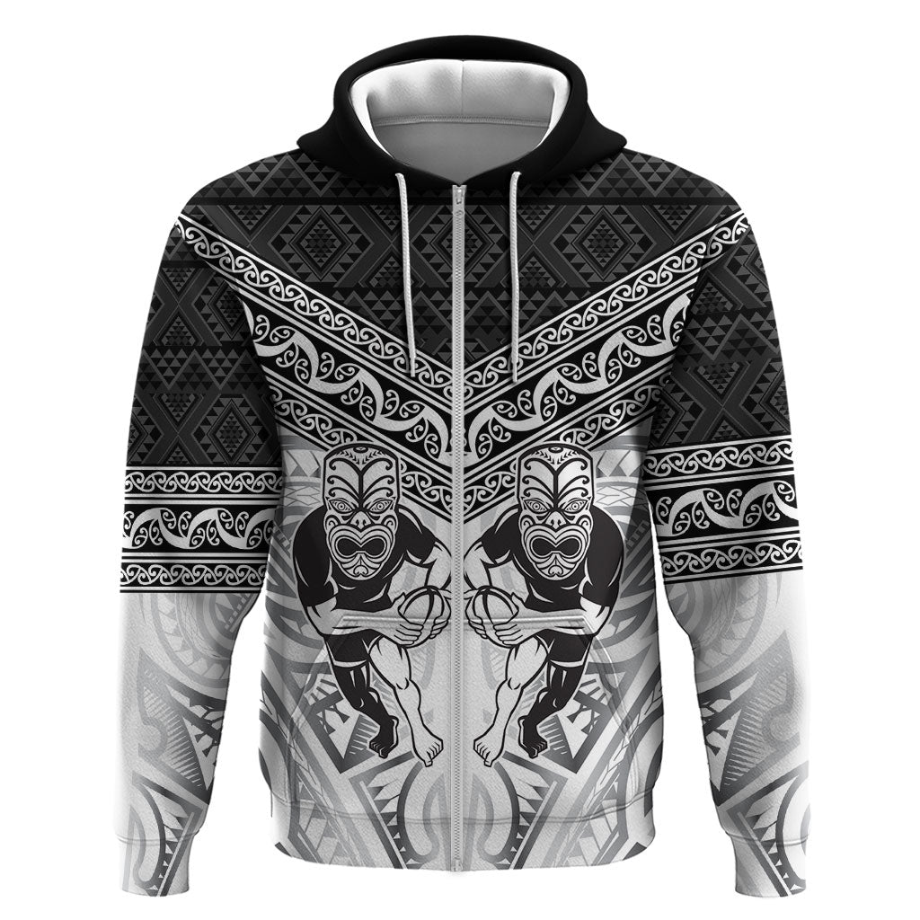 Custom Rugby New Zealand Black Fern Zip Hoodie Niho Taniwha Inspired LT9 Zip Hoodie White - Polynesian Pride