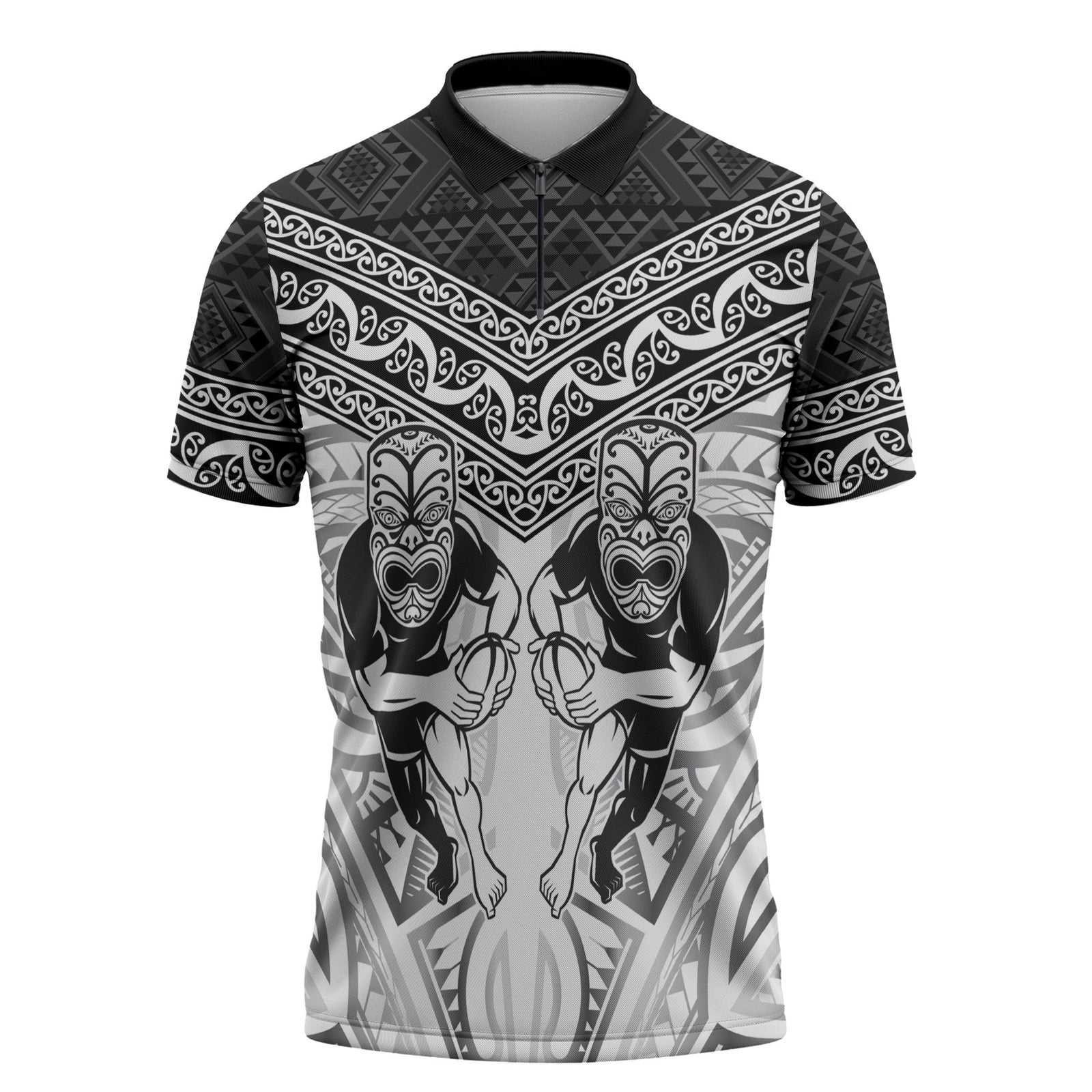 Custom Rugby New Zealand Black Fern Zipper Polo Shirt Niho Taniwha Inspired LT9 White - Polynesian Pride