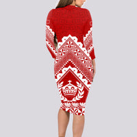 Custom Tonga Rugby Long Sleeve Bodycon Dress Proud Tongan Ngatu Kupesi World Cup 2023 No1 LT9 - Polynesian Pride