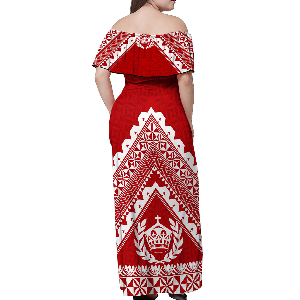 Custom Tonga Rugby Off Shoulder Maxi Dress Proud Tongan Ngatu Kupesi World Cup 2023 No1 LT9 - Polynesian Pride