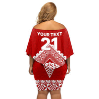 Custom Tonga Rugby Off Shoulder Short Dress Proud Tongan Ngatu Kupesi World Cup 2023 No1 LT9 - Polynesian Pride