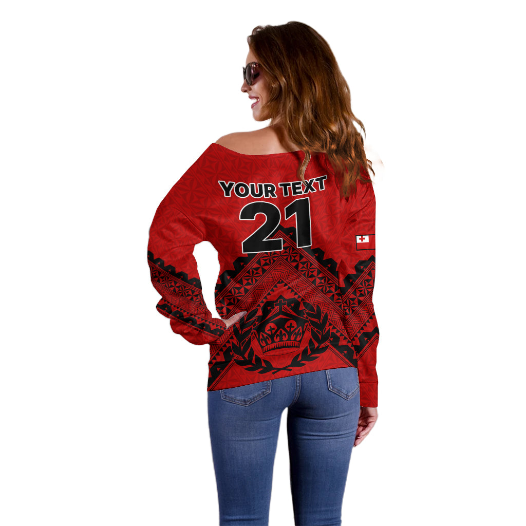 Custom Tonga Rugby Off Shoulder Sweater Proud Tongan Ngatu Kupesi World Cup 2023 No2 LT9 - Polynesian Pride