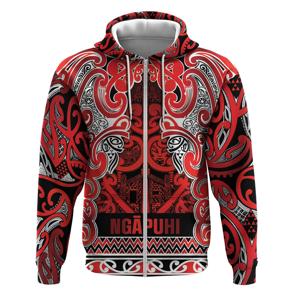 Aotearoa Iwi Ngapuhi Hoodie Maori Wharenui House Tribal Pattern LT9 Zip Hoodie Red - Polynesian Pride