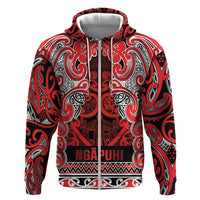 Aotearoa Iwi Ngapuhi Hoodie Maori Wharenui House Tribal Pattern LT9 Zip Hoodie Red - Polynesian Pride