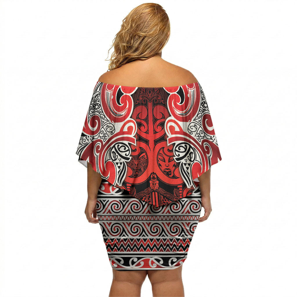Aotearoa Iwi Ngapuhi Off Shoulder Short Dress Maori Wharenui House Tribal Pattern LT9 - Polynesian Pride