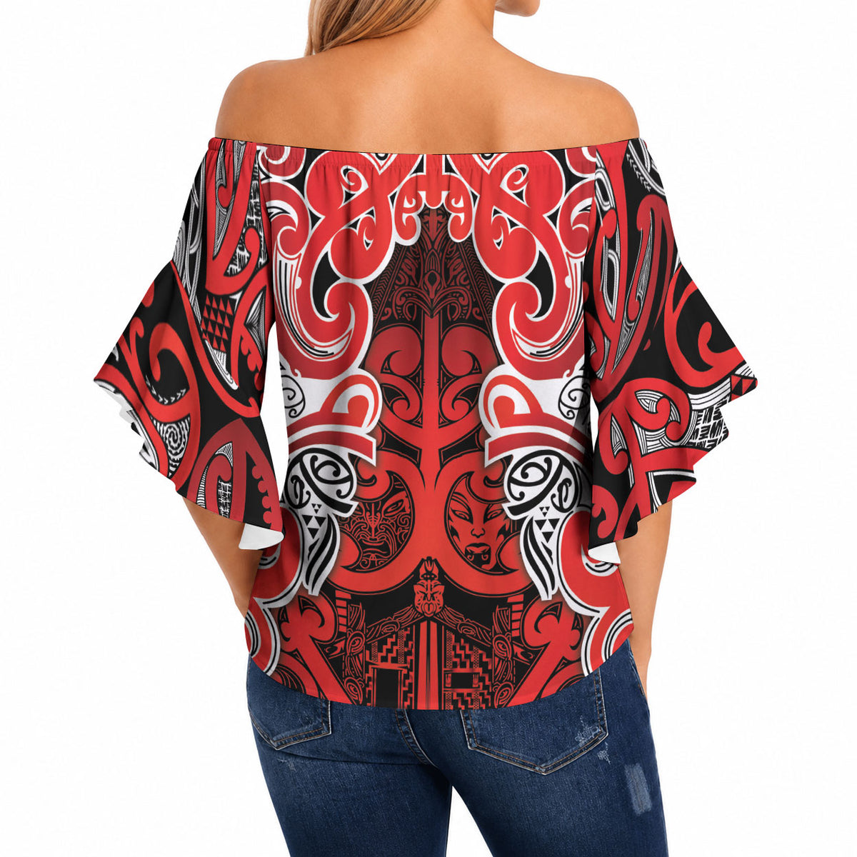 Aotearoa Iwi Ngapuhi Off Shoulder Wrap Waist Top Maori Wharenui House Tribal Pattern LT9 - Polynesian Pride