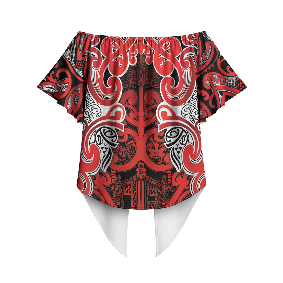Aotearoa Iwi Ngapuhi Off Shoulder Wrap Waist Top Maori Wharenui House Tribal Pattern LT9 - Polynesian Pride