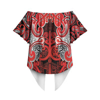 Aotearoa Iwi Ngapuhi Off Shoulder Wrap Waist Top Maori Wharenui House Tribal Pattern LT9 - Polynesian Pride