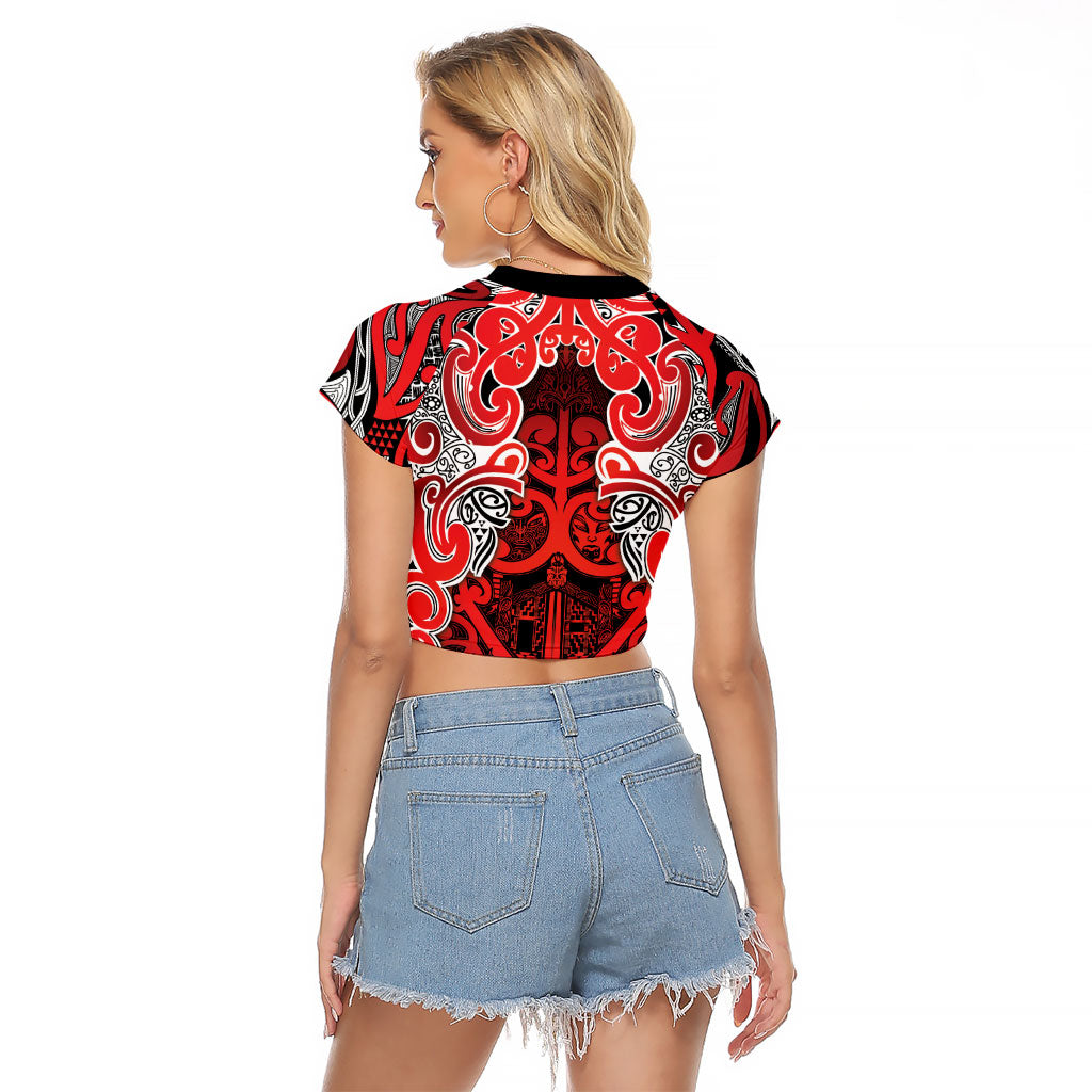 Aotearoa Iwi Ngapuhi Raglan Cropped T Shirt Maori Wharenui House Tribal Pattern LT9 - Polynesian Pride