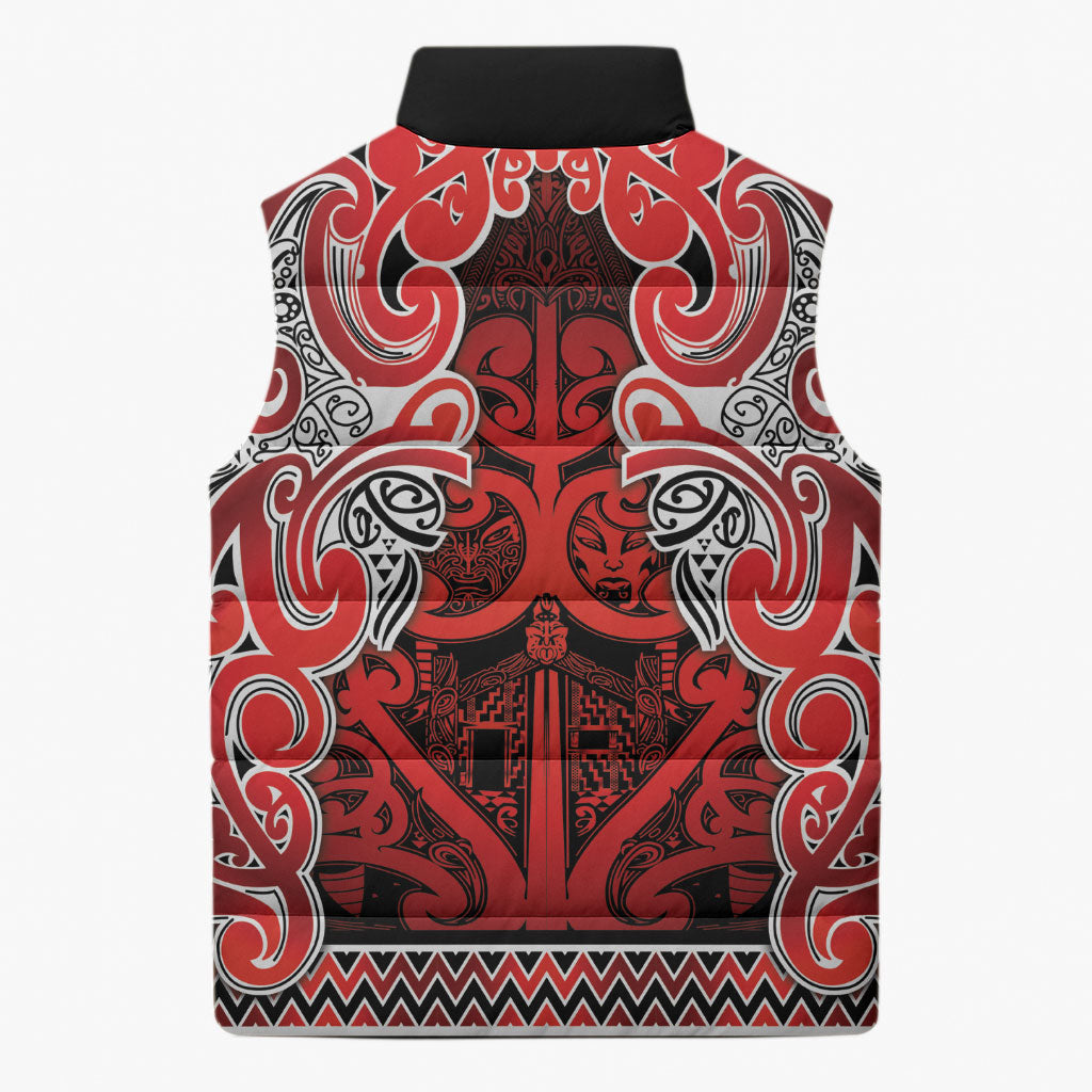 Aotearoa Iwi Ngapuhi Sleeveless Puffer Jacket Maori Wharenui House Tribal Pattern LT9 - Polynesian Pride