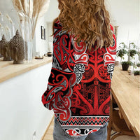 Aotearoa Iwi Ngapuhi Women Casual Shirt Maori Wharenui House Tribal Pattern LT9 - Polynesian Pride