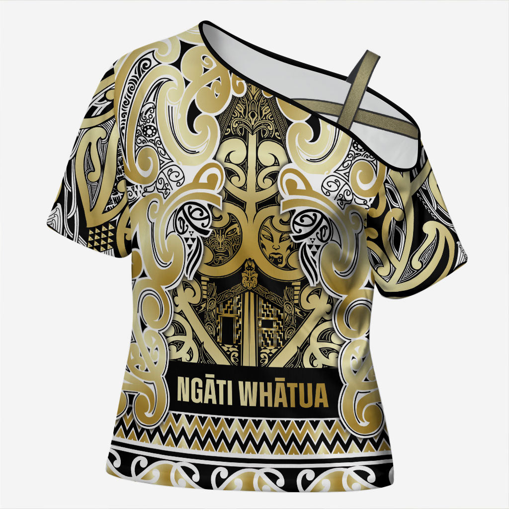 Aotearoa Iwi Ngati Whatua Cross Shoulder Shirt Maori Wharenui House Tribal Pattern LT9 Female Gold - Polynesian Pride