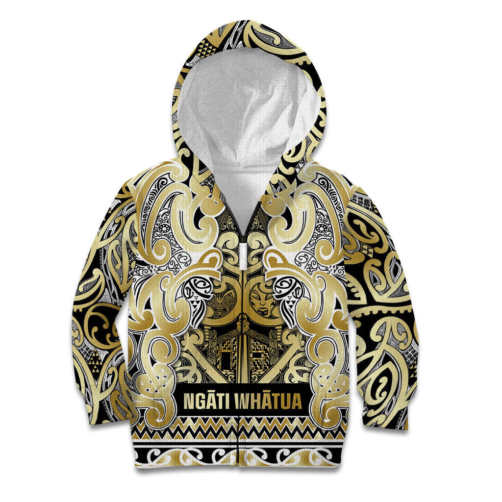 Aotearoa Iwi Ngati Whatua Kid Hoodie Maori Wharenui House Tribal Pattern LT9 Zip Hoodie Gold - Polynesian Pride