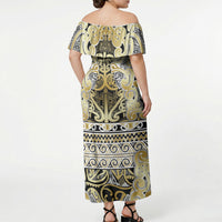Aotearoa Iwi Ngati Whatua Off Shoulder Maxi Dress Maori Wharenui House Tribal Pattern LT9 - Polynesian Pride