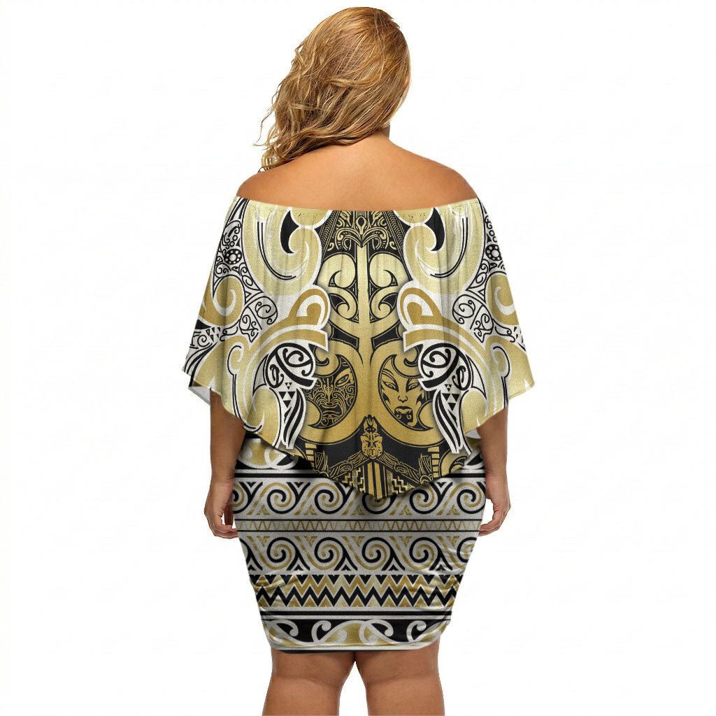 Aotearoa Iwi Ngati Whatua Off Shoulder Short Dress Maori Wharenui House Tribal Pattern LT9 - Polynesian Pride