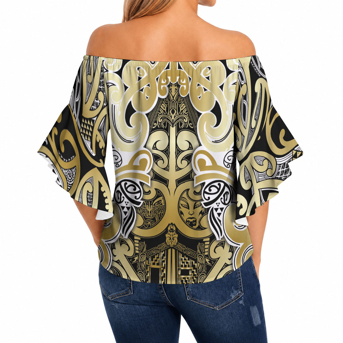 Aotearoa Iwi Ngati Whatua Off Shoulder Wrap Waist Top Maori Wharenui House Tribal Pattern LT9 - Polynesian Pride