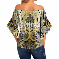 Aotearoa Iwi Ngati Whatua Off Shoulder Wrap Waist Top Maori Wharenui House Tribal Pattern LT9 - Polynesian Pride