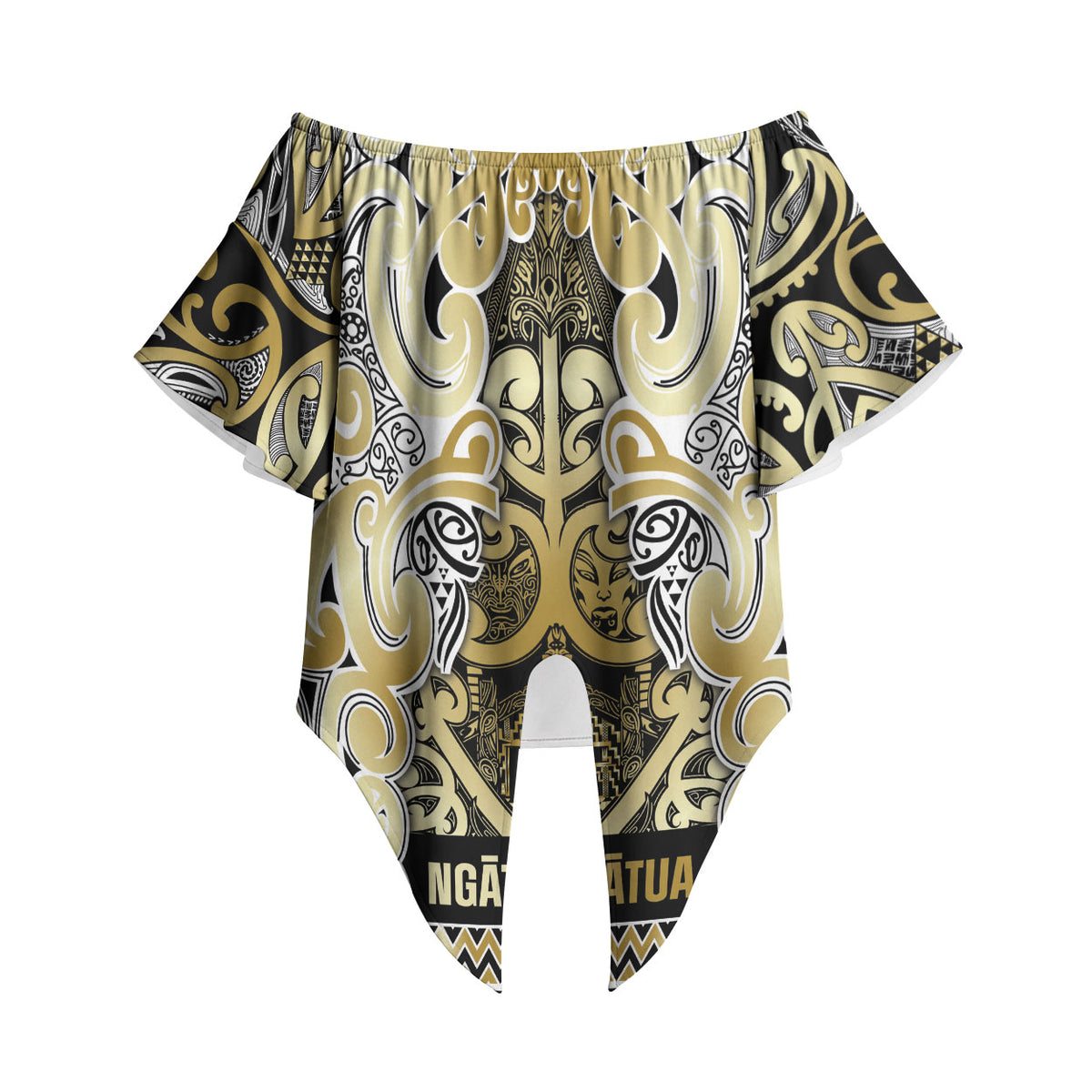 Aotearoa Iwi Ngati Whatua Off Shoulder Wrap Waist Top Maori Wharenui House Tribal Pattern LT9 - Polynesian Pride