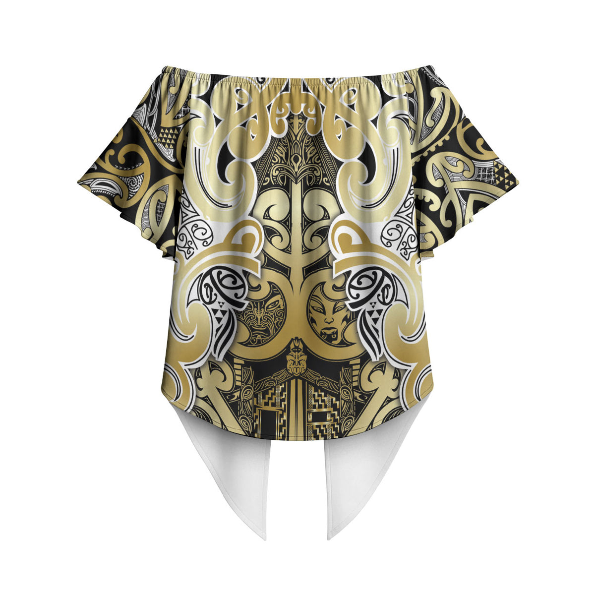 Aotearoa Iwi Ngati Whatua Off Shoulder Wrap Waist Top Maori Wharenui House Tribal Pattern LT9 - Polynesian Pride