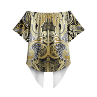 Aotearoa Iwi Ngati Whatua Off Shoulder Wrap Waist Top Maori Wharenui House Tribal Pattern LT9 - Polynesian Pride