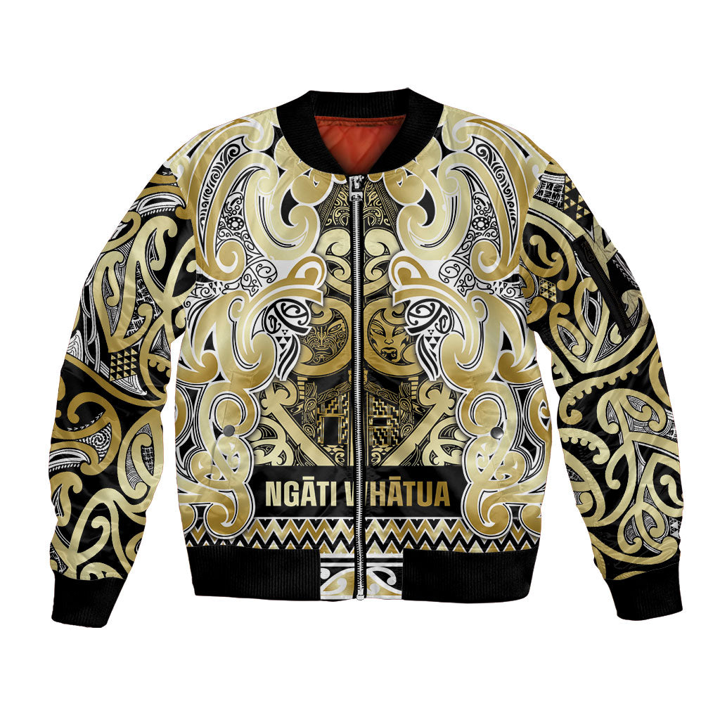 Aotearoa Iwi Ngati Whatua Sleeve Zip Bomber Jacket Maori Wharenui House Tribal Pattern LT9 Unisex Gold - Polynesian Pride