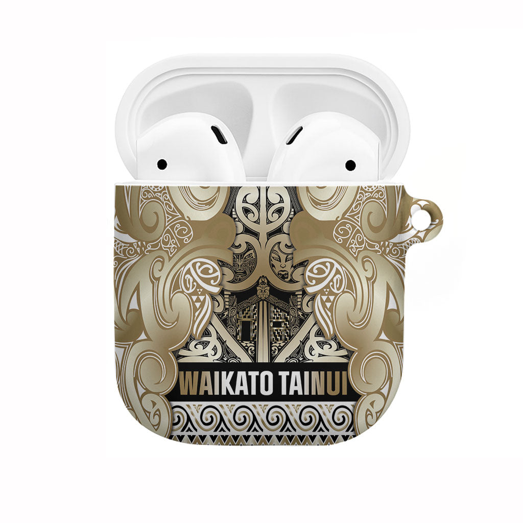 Aotearoa Iwi Waikato Tainui AirPods Case Maori Wharenui House Tribal Pattern LT9 Light Gold - Polynesian Pride