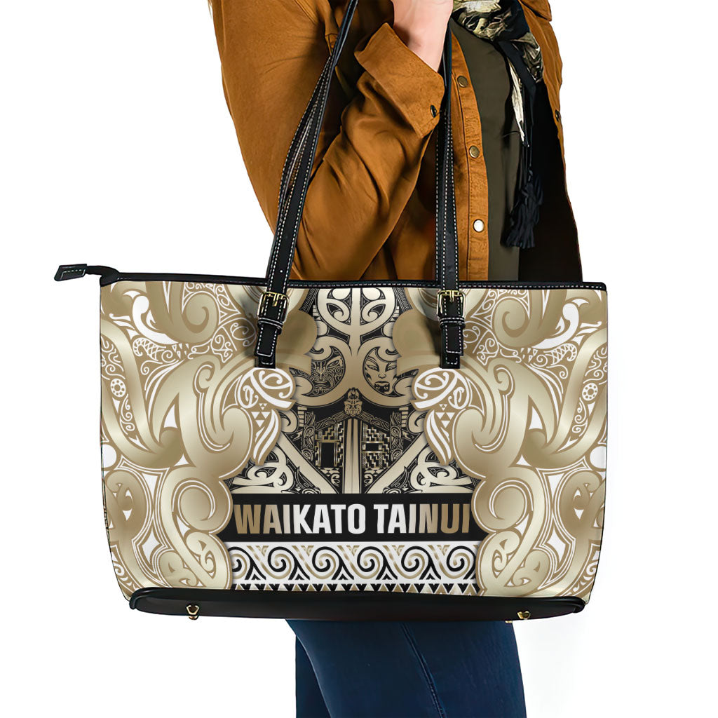Aotearoa Iwi Waikato Tainui Leather Tote Bag Maori Wharenui House Tribal Pattern LT9 - Polynesian Pride