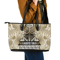 Aotearoa Iwi Waikato Tainui Leather Tote Bag Maori Wharenui House Tribal Pattern LT9 - Polynesian Pride