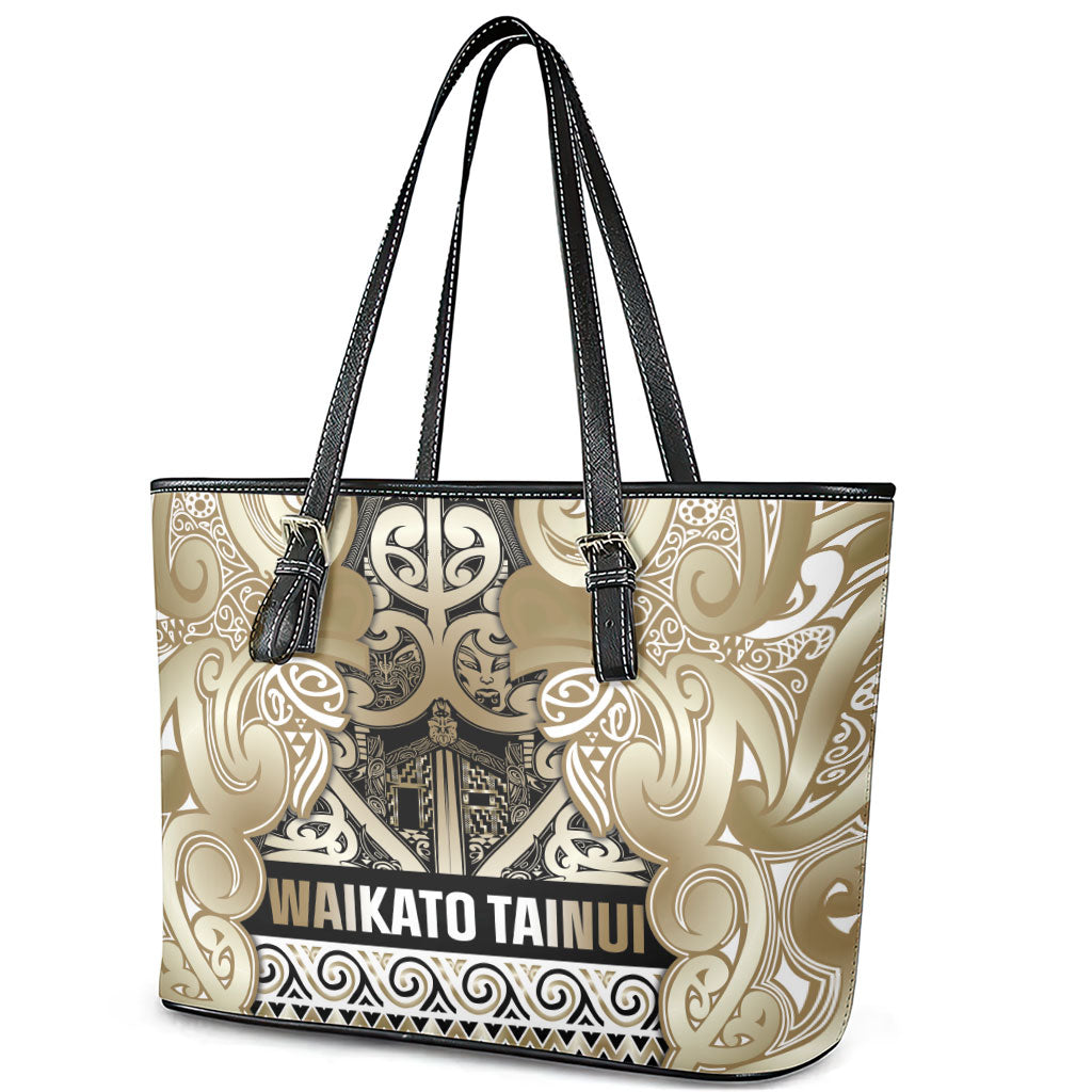Aotearoa Iwi Waikato Tainui Leather Tote Bag Maori Wharenui House Tribal Pattern LT9 - Polynesian Pride