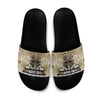 Aotearoa Iwi Waikato Tainui Slide Sandals Maori Wharenui House Tribal Pattern LT9 Light Gold - Polynesian Pride
