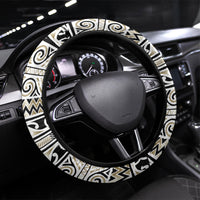 Aotearoa Iwi Waikato Tainui Steering Wheel Cover Maori Wharenui House Tribal Pattern LT9 Universal Fit Light Gold - Polynesian Pride