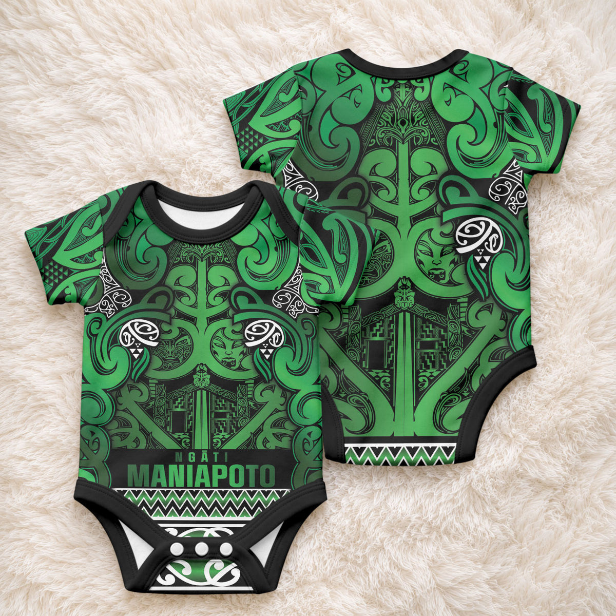 Aotearoa Iwi Ngati Maniapoto Baby Onesie Maori Wharenui House Tribal Pattern