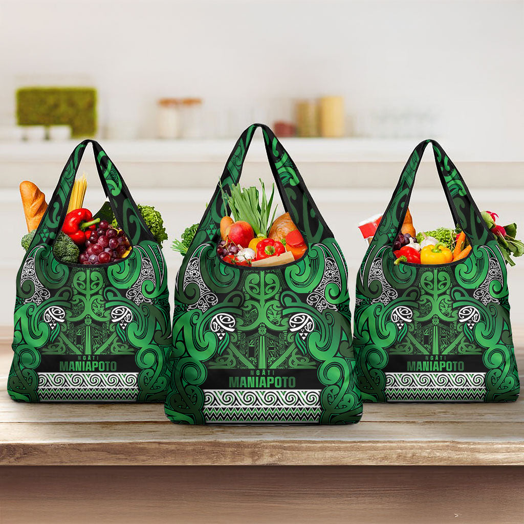 Aotearoa Iwi Ngati Maniapoto Grocery Bag Maori Wharenui House Tribal Pattern LT9 3-pack One Size Dark green - Polynesian Pride