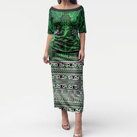 Aotearoa Iwi Ngati Maniapoto Puletasi Maori Wharenui House Tribal Pattern LT9 Long Dress Dark green - Polynesian Pride
