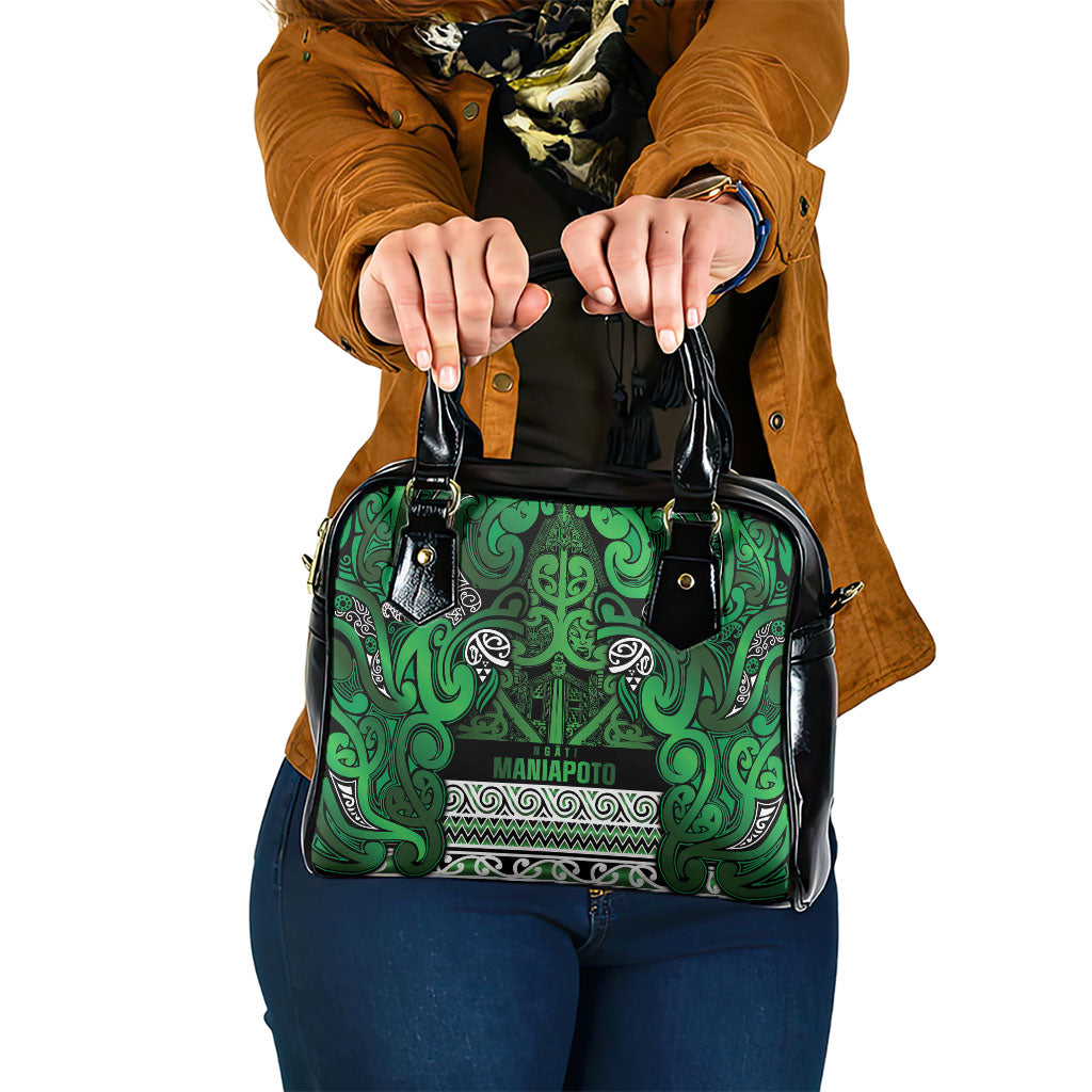 Aotearoa Iwi Ngati Maniapoto Shoulder Handbag Maori Wharenui House Tribal Pattern LT9 One Size Dark green - Polynesian Pride