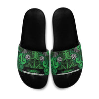 Aotearoa Iwi Ngati Maniapoto Slide Sandals Maori Wharenui House Tribal Pattern LT9 Dark green - Polynesian Pride