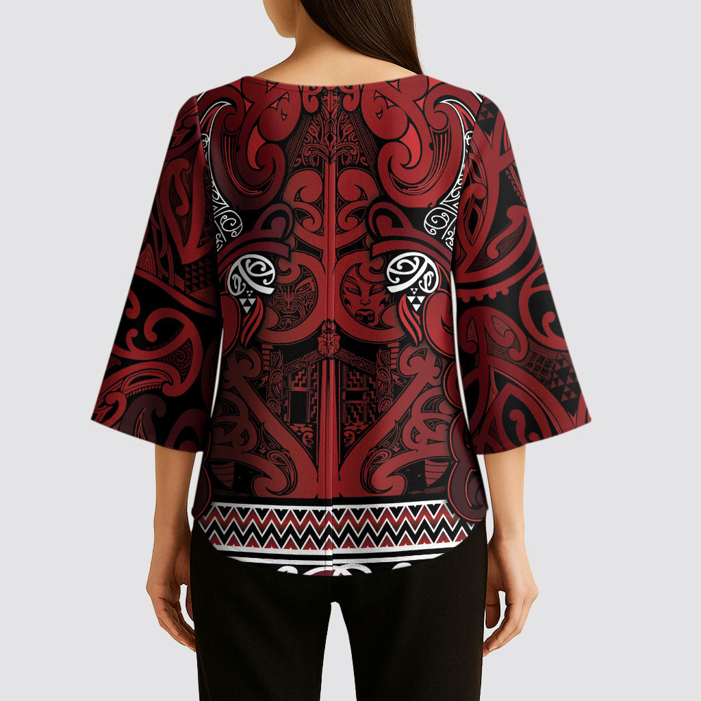 Aotearoa Iwi Te Arawa Kimono Sleeve Blouse Maori Wharenui House Tribal Pattern LT9 - Polynesian Pride