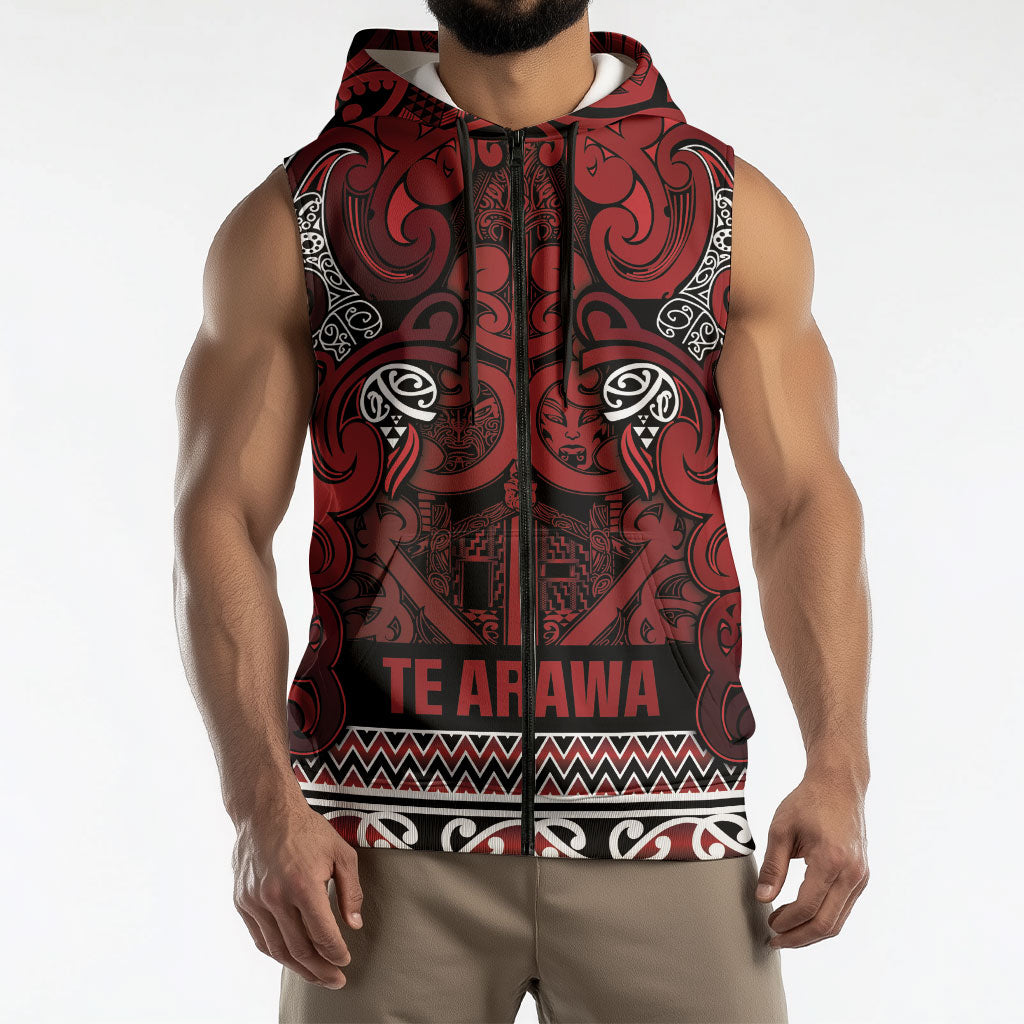 Aotearoa Iwi Te Arawa Sleeveless Zip Hoodie Maori Wharenui House Tribal Pattern LT9 - Polynesian Pride