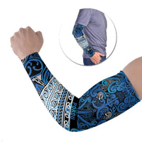 Aotearoa Iwi Ngati Porou Arm Sleeves Maori Wharenui House Tribal Pattern LT9 Set of 2 Blue - Polynesian Pride