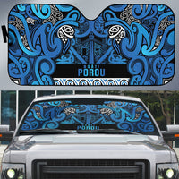 Aotearoa Iwi Ngati Porou Auto Sun Shade Maori Wharenui House Tribal Pattern LT9 Blue - Polynesian Pride