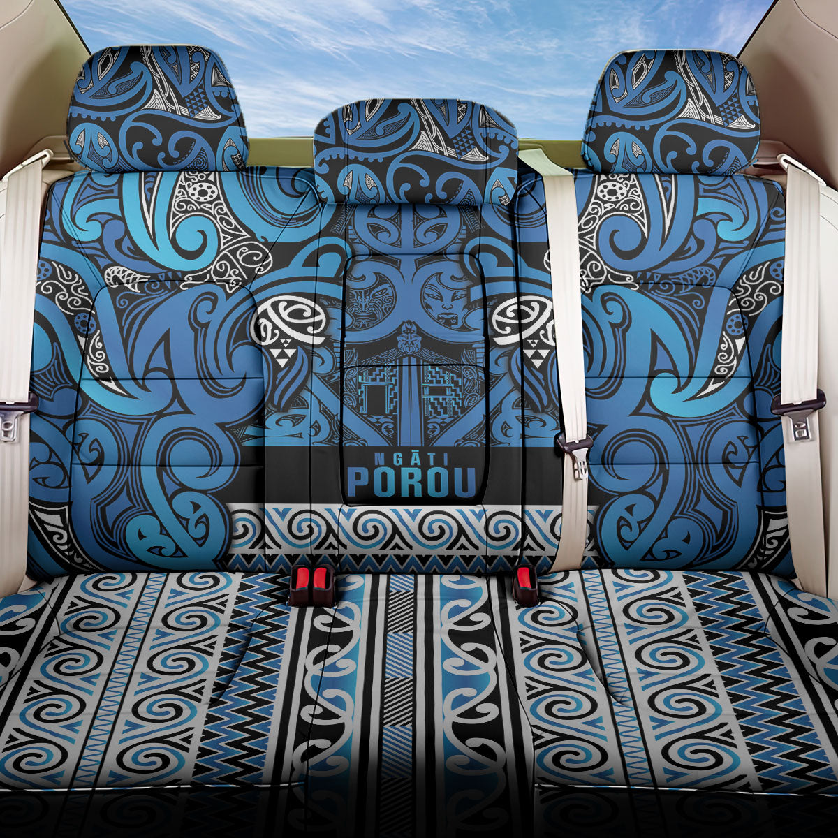 Aotearoa Iwi Ngati Porou Back Car Seat Cover Maori Wharenui House Tribal Pattern LT9 One Size Blue - Polynesian Pride