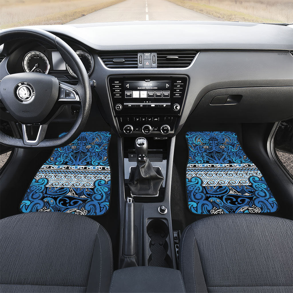 Aotearoa Iwi Ngati Porou Car Mats Maori Wharenui House Tribal Pattern LT9 Set 2pcs - Front Blue - Polynesian Pride