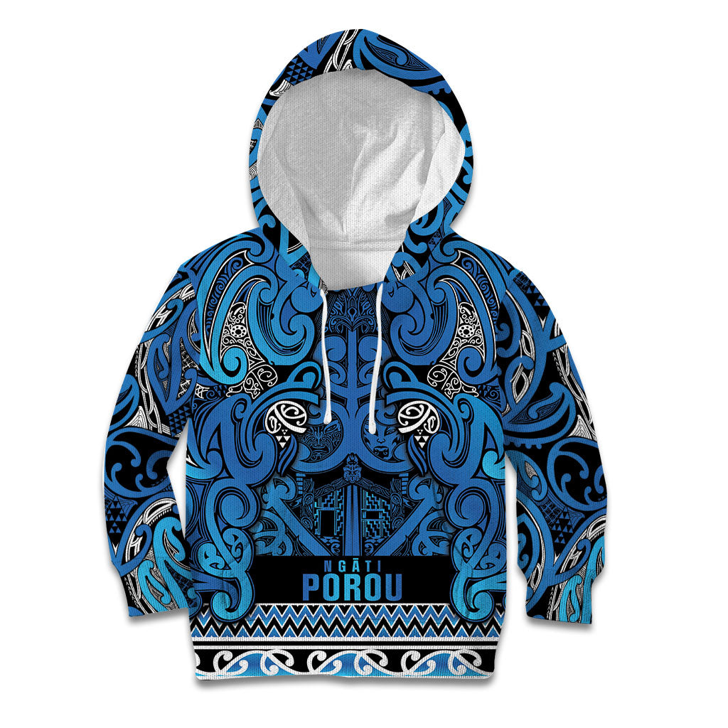 Aotearoa Iwi Ngati Porou Kid Hoodie Maori Wharenui House Tribal Pattern LT9 Hoodie Blue - Polynesian Pride
