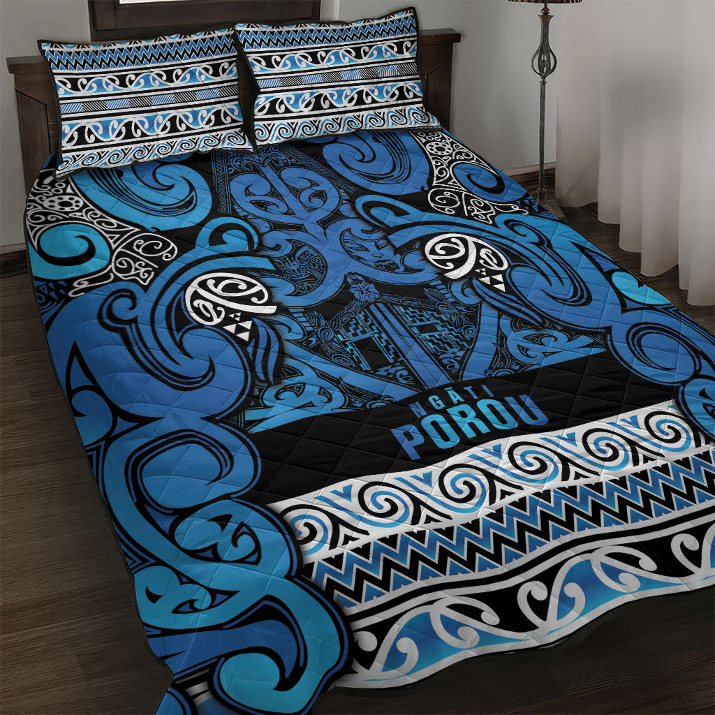 Aotearoa Iwi Ngati Porou Quilt Bed Set Maori Wharenui House Tribal Pattern LT9 Blue - Polynesian Pride